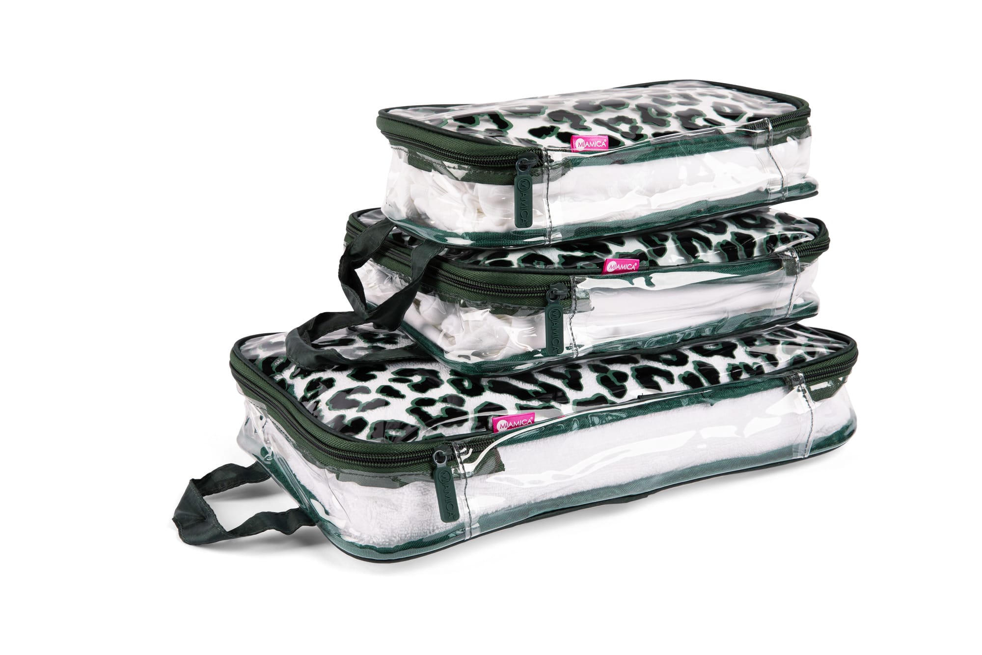 3PC Leopard Clear Packing Cubes - Green Velvet