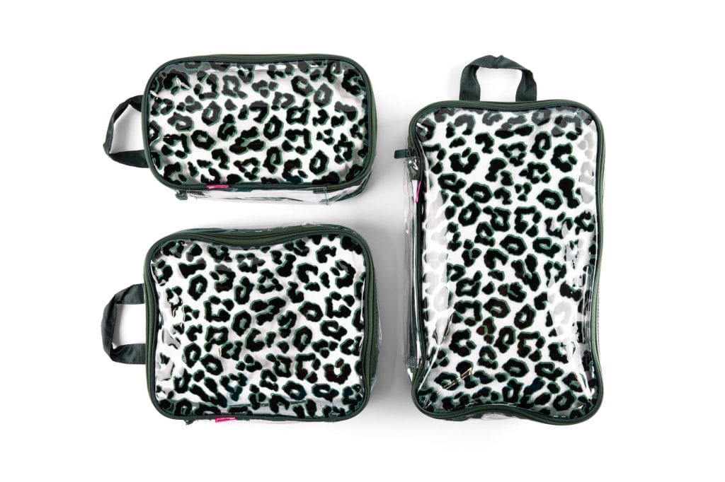 3PC Leopard Clear Packing Cubes - Green Velvet