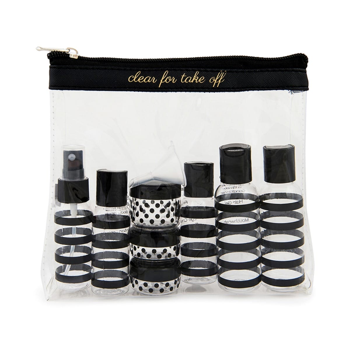 12PC Black Stripe Saffiano Travel Bottle Set