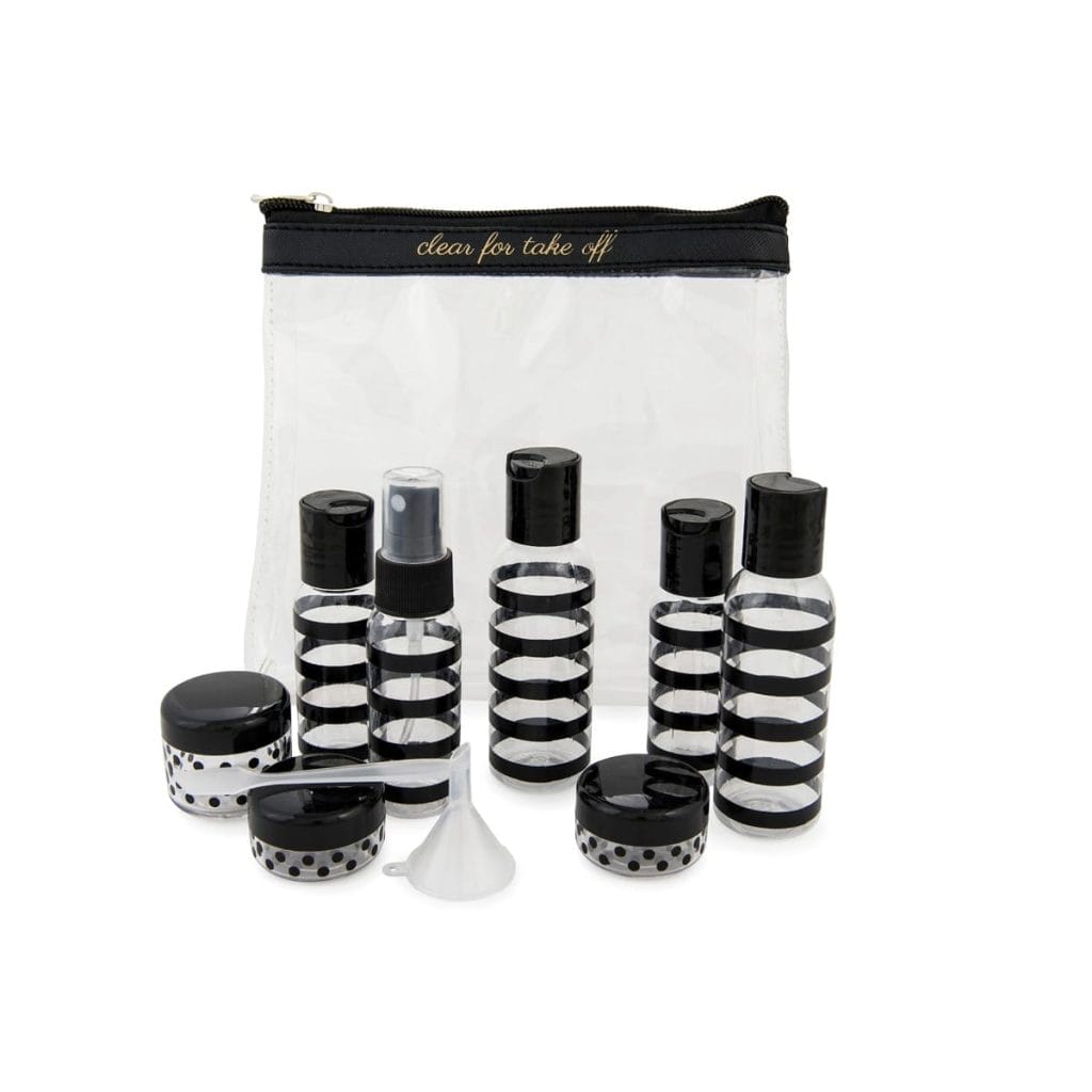 12PC Black Stripe Saffiano Travel Bottle Set