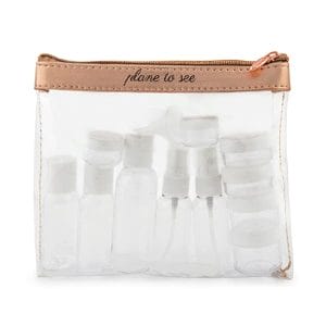 15PC Rose Gold SaffianoTravel Bottle Set