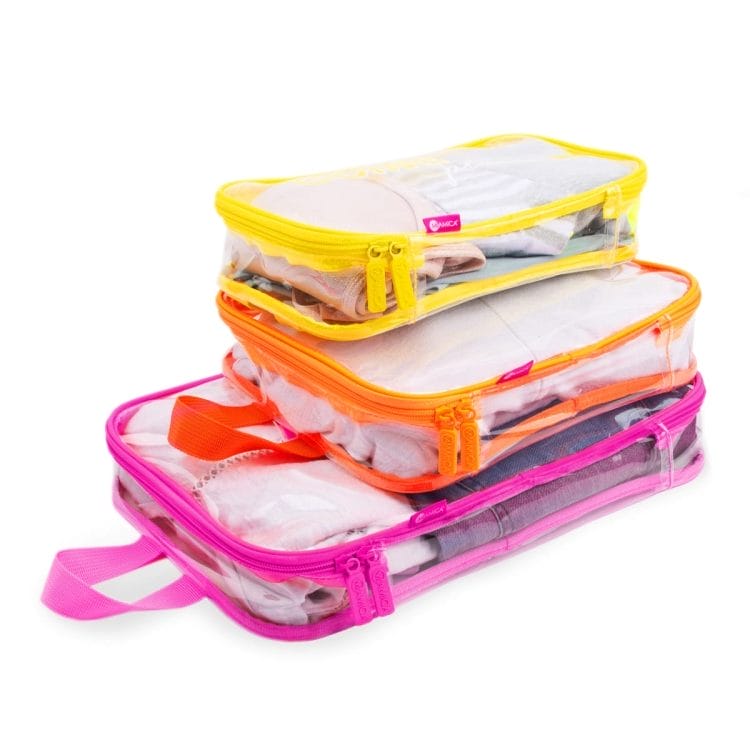 3PC Neon Clear Packing Cubes