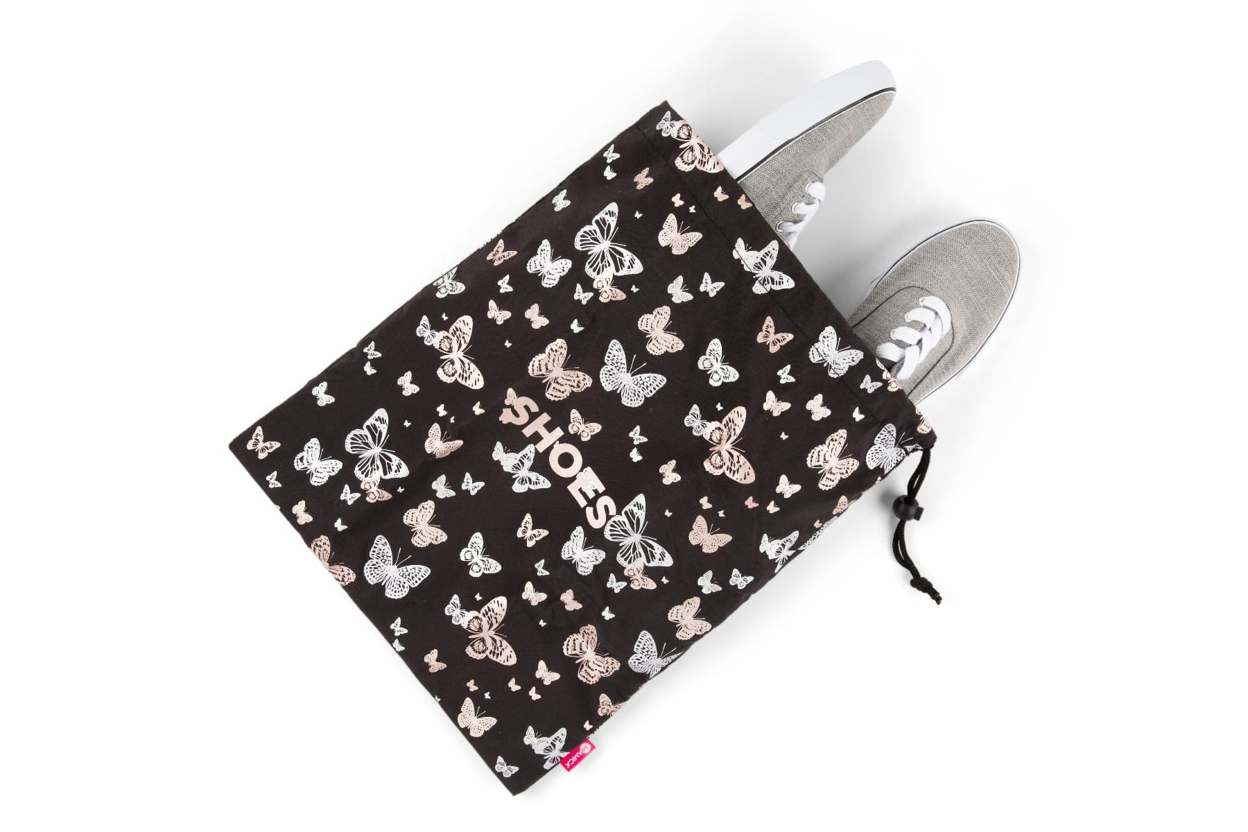 Black Shoe Storage Bag - Metallic Butterflies