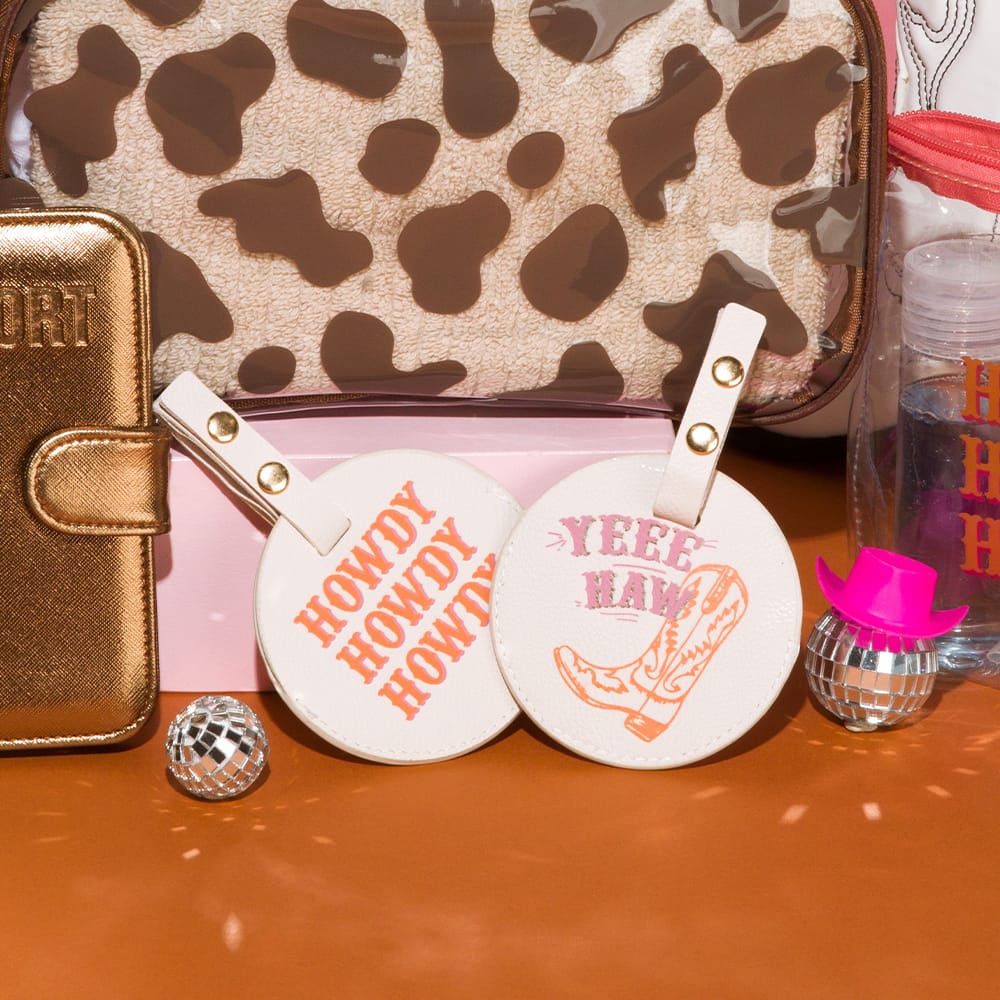 2PC Cream Round Luggage Tags Go West