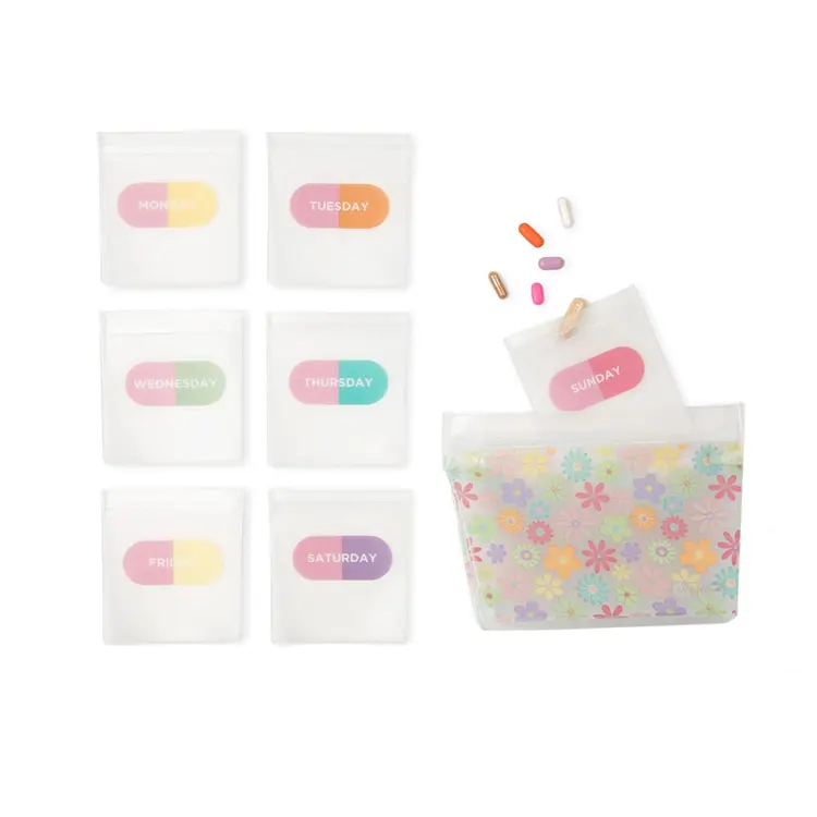 8PC Floral Soft Touch Pill Pouches - Tangerine Crush